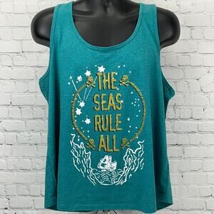 Disney The Seas Rule All Tank Top Shirt Womens XL X-Large Green Pirates Cruise